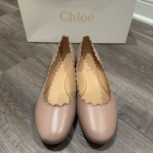 Chloe Lauren Scalloped Leather Ballet Pink Tea Flats